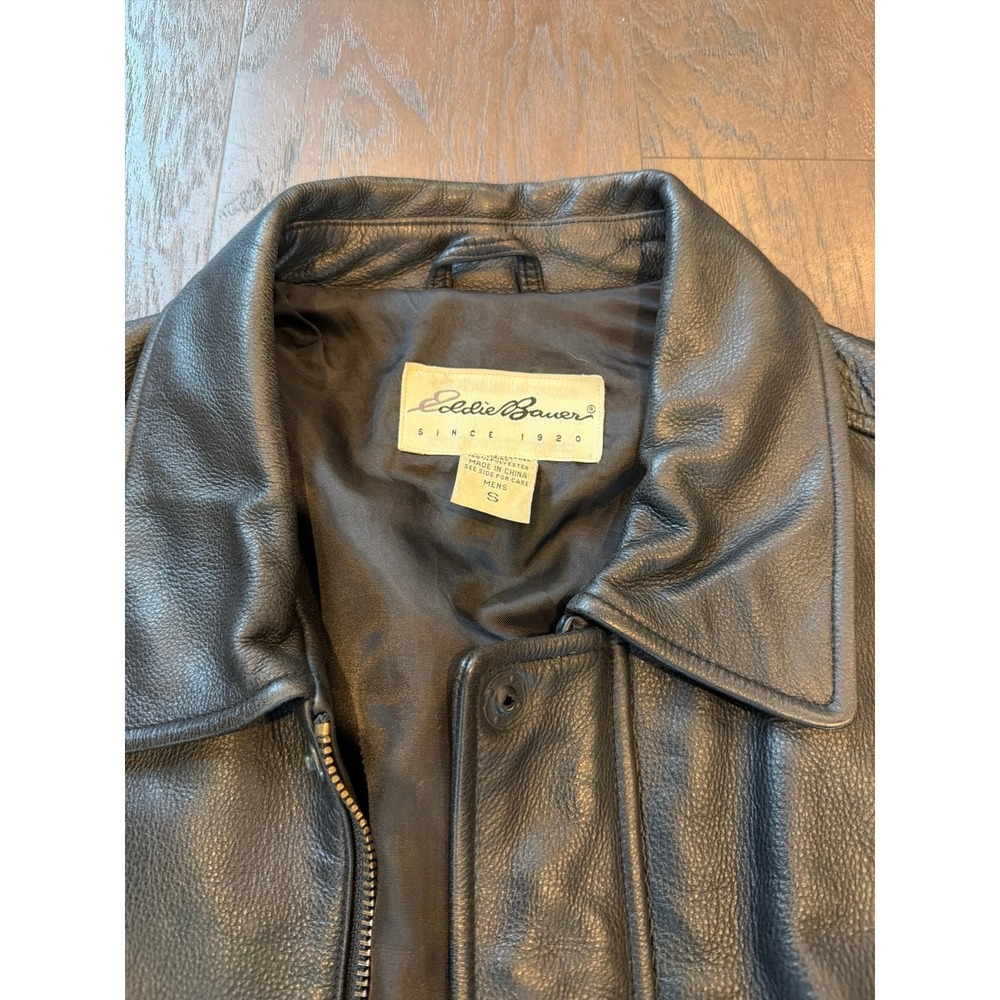 Eddie Bauer Men's Genuine Leather Bomber Jacket Black Size Small Full Zip - Picture 2 of 3